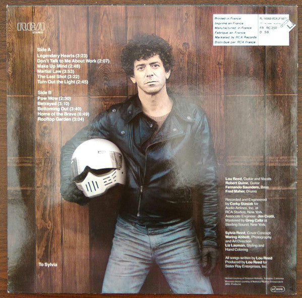 Image of Back Cover of 5225073E: LP - LOU REED, Legendary Hearts (RCA; PL 14568, France 1983, Inner)   VG/VG