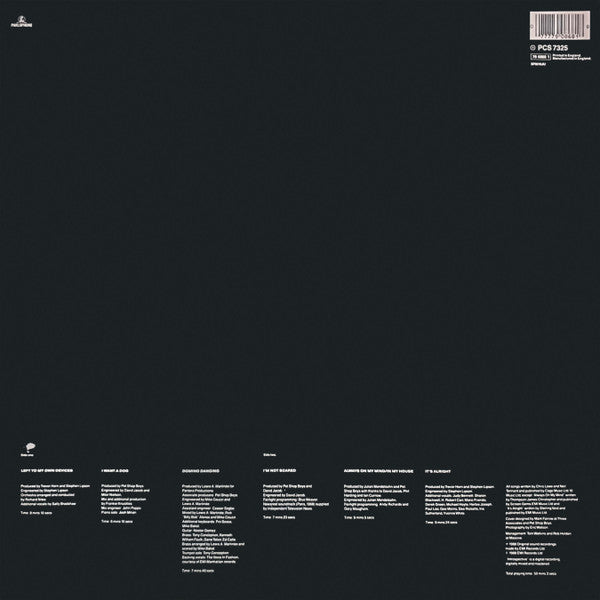 Image of Back Cover of LP - VG+/VG - PET SHOP BOYS, Introspective (Parlophone; PCS 7325, UK 1988, Inner, 7908681 - A1 Matrix), ,  - 3826079E