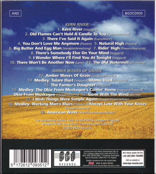 Image of Back Cover of 2415549C: CD - MERLE HAGGARD, Kern River / Amber Waves Of Grain (BGO Records; BGOCD935, UK 2010, Jewel Case)   EX/VG+