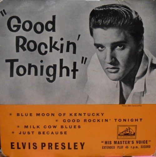Image of Front Cover of 7" EP - VG/G+ - ELVIS PRESLEY, Good Rockin' Tonight (HMV Round; 7EG 8256, UK 1957, Laminated Flipback Sleeve), ,  - 4126099E