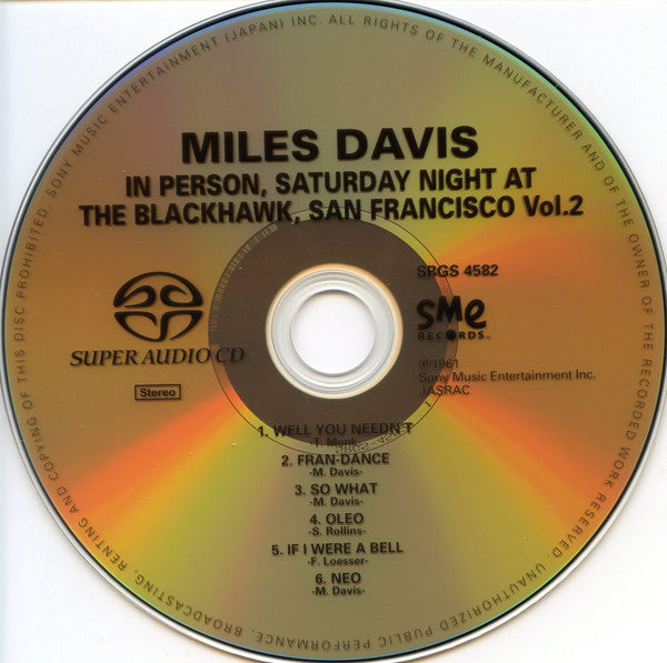 Image of Label Cover of 2415598C: CD - MILES DAVIS, In Person, Saturday Night At The Blackhawk, San Francisco, Volume II (SME Records; SRGS 4582, Japan 2001 Reissue, Sticker, With OBI strip) Sealed.  M/M