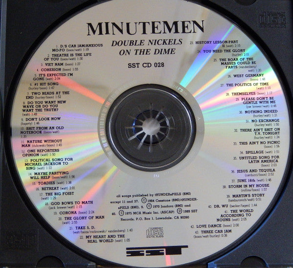 Image of Back Cover of CD - VG+/VG - MINUTEMEN, Double Nickels On The Dime (SST Records; SST CD 028, US Reissue, Jewel Case), A few fine, light marks. DNAP.,  - 3216313C