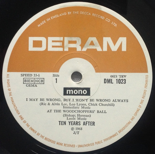 Image of Label Cover of LP - VG/VG - TEN YEARS AFTER, Undead (Deram; DML1023, UK 1968, Laminated Front Sleeve, Mono), Light marks, laminate creases,  - 3246184S