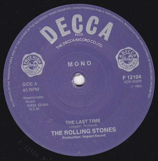 Image of Front Cover of 2515080C: 7" - THE ROLLING STONES, The Last Time (Decca; F.12104, UK 1982 Reissue, Company Sleeve) Glossy disc, Crisp sleeve  VG+/VG+