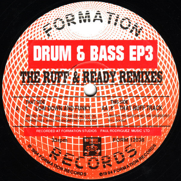 Image of Back Cover of 10" - VG/VG - DRUM & BASS, EP3 (The Ruff & Ready Remixes) (Formation Records; FORM 12038, UK 1994, Stickered Plain Blue Sleeve), A fair few surface marks but only hairlines, plays well. Sticker has been removed from sleeve,  - 2526018E