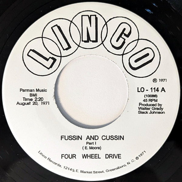 Image of Front Cover of 7" - /VG+ - FOUR WHEEL DRIVE, Fussin And Cussin (Tramp Records; TR-120, Germany 2009 Reissue), Some pressing dents but don't affect play.,  - 1926148E