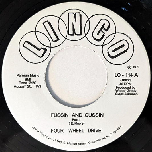 Image of Front Cover of 7" - /VG+ - FOUR WHEEL DRIVE, Fussin And Cussin (Tramp Records; TR-120, Germany 2009 Reissue), Some pressing dents but don't affect play.,  - 1926148E
