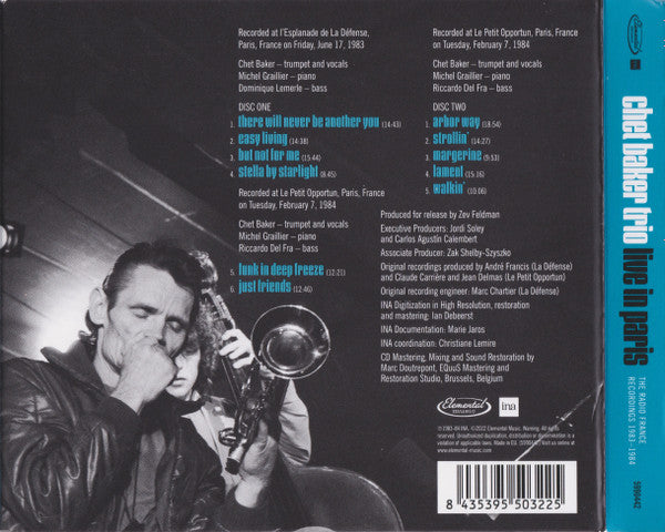 Image of Back Cover of 2515161C: 2xCD - CHET BAKER TRIO, Live In Paris: The Radio France Recordings 1983-1984 (Elemental Music; 5990442, Worldwide 2022, Booklet)   VG+/VG+
