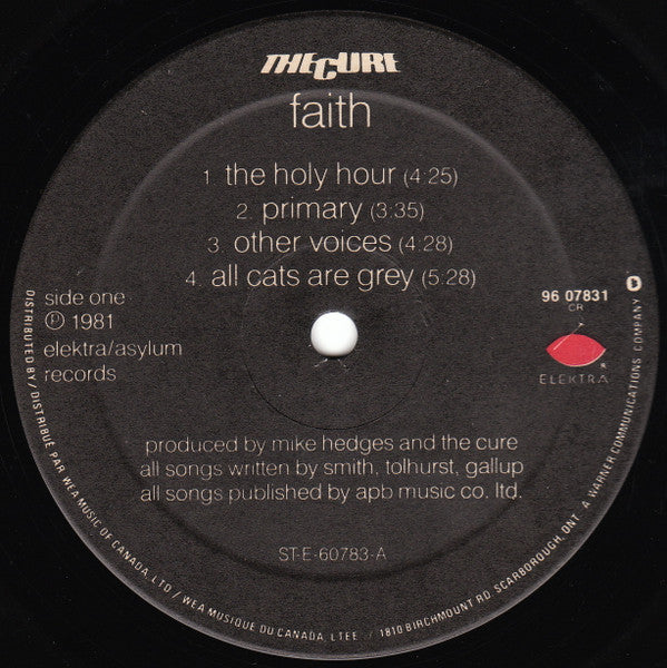 Image of Label Cover of 2545161S: LP - THE CURE, Faith (Elektra; 96 07831, Canada 1988 Reissue) Heavy EdgeWear  G+/VG
