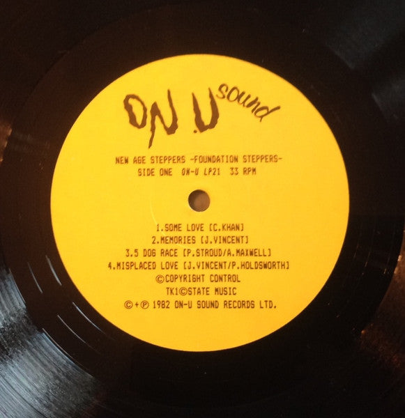 Image of Label Cover of LP - G+/VG - NEW AGE STEPPERS, Foundation Steppers (On-U Sound; ON-U LP 21, UK 1990s Reissue), Shiny clean copy. Sleeve is wavy from water exposure, still intact and looks nice.,  - 3446134S
