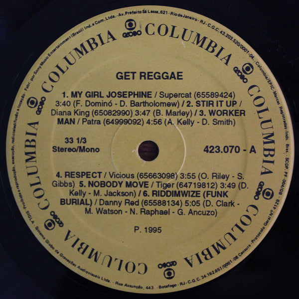 Image of Label Cover of LP - F/G+ - VARIOUS ARTISTS, Get Reggae (Columbia; 423.070, Brazil 1995), Heavy damage on sleeve. Disc is covered in marks, plays through ok. Rare Brazil only issue.,  - 2525286E