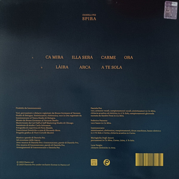 Image of Back Cover of 4845223S: LP - DANIELA PES, Spira (Tanca Records ; TNC03-2, Italy 2023 Reissue, Inner, Limited Edition "Seconda Ristampa", GENGY Run Outs) Ligh Tear On Label  EX/VG+