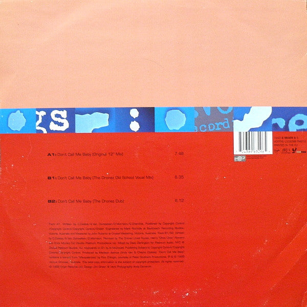 Image of Back Cover of 12" - VG+/VG+ - MADISON AVENUE, Don't Call Me Baby (VC Recordings; 7243 8 96329 6 5, UK 1999, Titled Company Sleeve), ,  - 4316259C