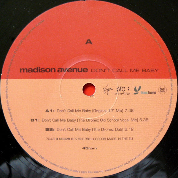 Image of Label Cover of 12" - VG+/VG+ - MADISON AVENUE, Don't Call Me Baby (VC Recordings; 7243 8 96329 6 5, UK 1999, Titled Company Sleeve), ,  - 4316259C