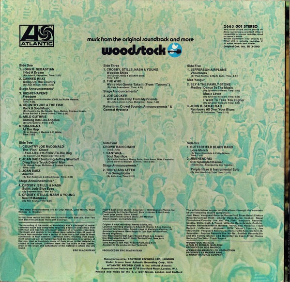 Image of Back Cover of 0626014E: 3xLP - VARIOUS, Woodstock (Music From The Original Soundtrack And More) (Atlantic; 2663 001, UK 1970, Top Loading Trifold Sleeve)   VG/VG