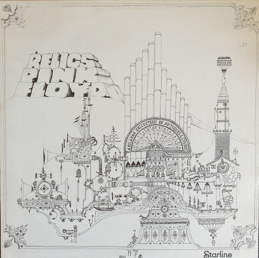 Image of Front Cover of 4125234E: LP - PINK FLOYD, Relics (Starline Blue Labels; SRS 5071, UK 1970s Reissue, Black And White Textured Sleeve, 3rd Issue. "Made In Great Britain" At 4 O'Clock On Rim Text) Nice Copy  VG+/EX