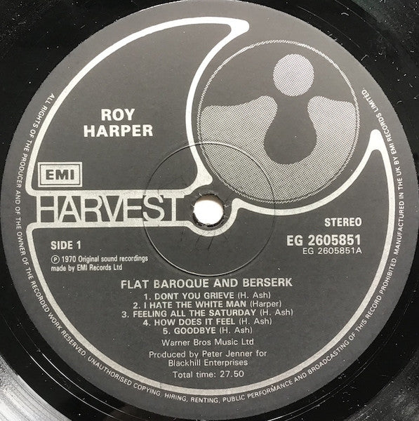 Image of Label Cover of LP - VG/G+ - ROY HARPER, Flat Baroque And Berserk (Harvest; EG 26 0585 1, UK 1980s Reissue, Gatefold), Hairlines only. Small sticker mark on sleeve front.  ,  - 1026367E