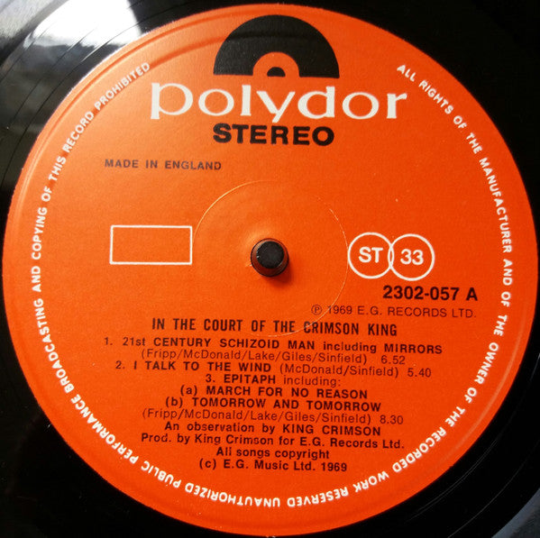 Image of Label Cover of LP - VG/VG - KING CRIMSON, In The Court of the Crimson King - An Observation By King Crimson (Polydor Red Label; 2302057, UK 1970s Reissue, Gatefold), A few light marks, Light sleeve wear,  - 3316533C