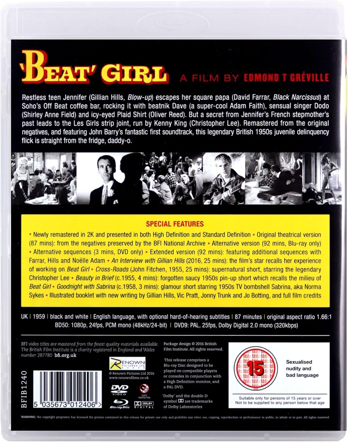 Image of Back Cover of Blu-Ray - VG+/VG+ - EDMOND T  GR VILLE, Beat Girl (BFI; BFIB1240,  2016, Booklet), Strong VG+,  - 2655021S