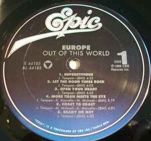 Image of Label Cover of LP - VG/VG - EUROPE, Out Of This World (Epic; OE 44185, US 1988, Inner), Light hairlines. Large crease on sleeve.,  - 2326239E