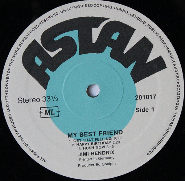 Image of Label Cover of LP - VG/VG - JIMI HENDRIX, My Best Friend (Astan; 201017, Switzerland 1979), Light Marks only, Strong VG,  - 2615081C