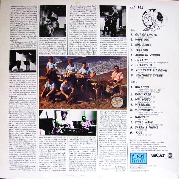 Image of Back Cover of LP - VG/VG+ - THE CHALLENGERS, Surfbeat (Edsel Records; ED 143, UK 1985, Insert), Light edge wear,  - 2615084C