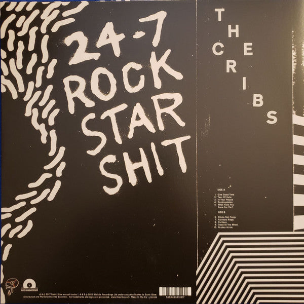 Image of Back Cover of 3825386E: LP - THE CRIBS, 24-7 Rock Star Shit (Sonic Blew; 506046341321, UK 2017, Inner) Still in hype stickered shrinkwrap.  EX/VG+