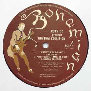 Image of Label Cover of LP - VG/G+ - RUTS DC, Present Rhythm Collision Vol. 1 (Bohemian; BOLP 4, UK 1982), Hairlines all over disc, a few light scratches. Sleeve is fully intact but has heavy edge and ring wear, creasing.,  - 1046062S