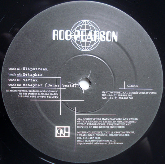 Image of Front Cover of 12" - /VG - ROB PEARSON, Slipstream (Online Collective; OLC002, UK 2000), Strong VG, a1	Slipstreama2	Metaphorb1	Vortexb2	Metaphor (Bonus Beats) - 1816052C