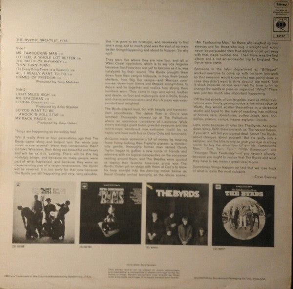Image of Back Cover of LP - VG+/VG+ - THE BYRDS, Greatest Hits (CBS Orange (33 1/3 On Label); SBPG 63107, UK 1967, Stereo), writing on Rear Sleeve,  - 3926127E