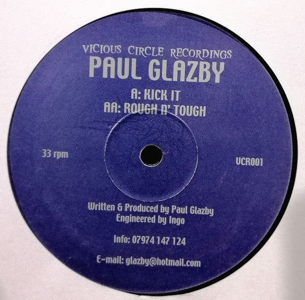 Image of Back Cover of 12" - /VG+ - PAUL GLAZBY, Kick It / Rough n' Tough (Vicious Circle Recordings ; VCR001, UK 2000, Stickered Plain Sleeve), ,  - 2625327E