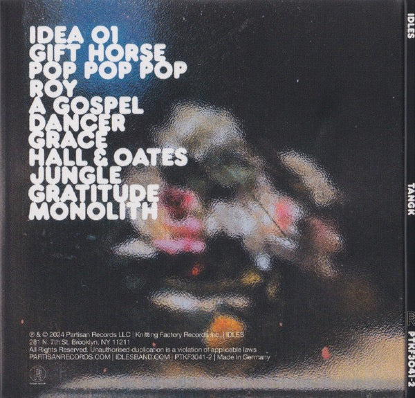 Image of Back Cover of CD - VG+/VG+ - IDLES, Tangk (Partisan Records; PTKF3041-2, Worldwide 2024, Fold Out Sleeve), ,  - 3036028E