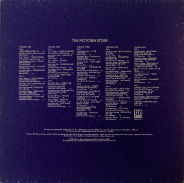 Image of Back Cover of 5xLP - VG/VG - VARIOUS, The Motown Story: The First Decade (Motown; MS 5-726, US , Box Set), Discs in generally great condition, only a handful of light hairlines from storage bringing it down to VG. Box has general shelf wear,  - 2326017E