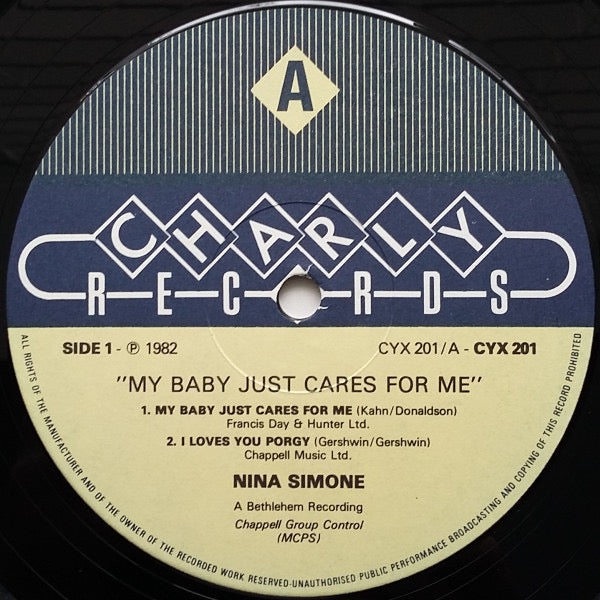 Image of Label Cover of 10" - VG/VG+ - NINA SIMONE, My Baby Just Cares For Me (Charly Records; CYX 201, UK 1982), ,  - 4246325S