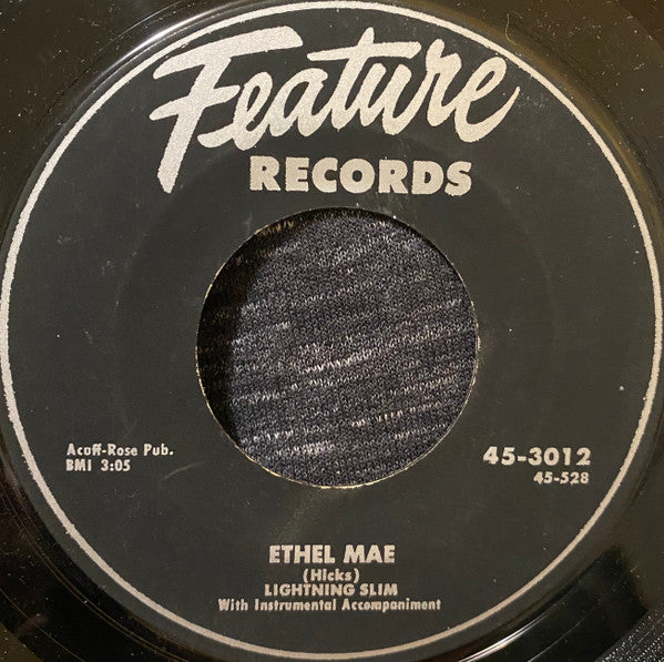 Image of Back Cover of 7" - /VG - LIGHTNING SLIM, Bugger Bugger Boy / Ethel Mae (Feature Records; 45-3012, US 1954), ,  - 2725074E
