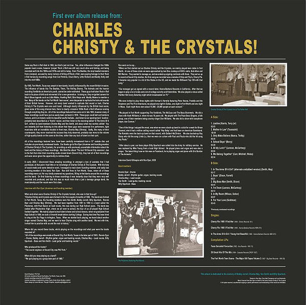 Image of Back Cover of 2715182C: LP - CHARLES CHRISTY & THE CRYSTALS, The Lost '65 Sound City Sessions (Vee-Tone Records; VTRLP2056, UK 2021, Yellow Vinyl)   VG+/VG+