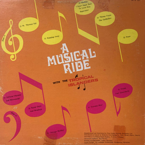 Image of Back Cover of LP - VG+/VG+ - THE TROPICAL ISLANDERS, A Musical Ride (WIRL; W 027, Barbados 1970s), Lovely copy all around.,  - 2446240S