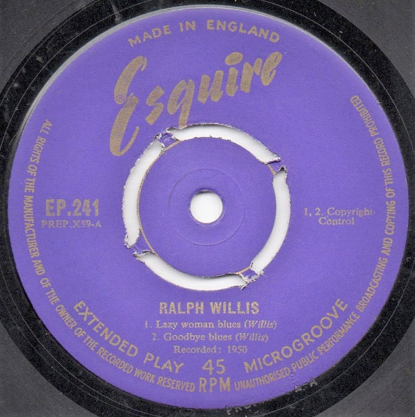 Image of Label Cover of 7" - VG/VG+ - RALPH WILLIS, Alabama Blues (Esquire; EP 241, UK 1961, Picture Sleeve), Strong VG to sleeve - only some staining to reverse. ,  - 2715461C