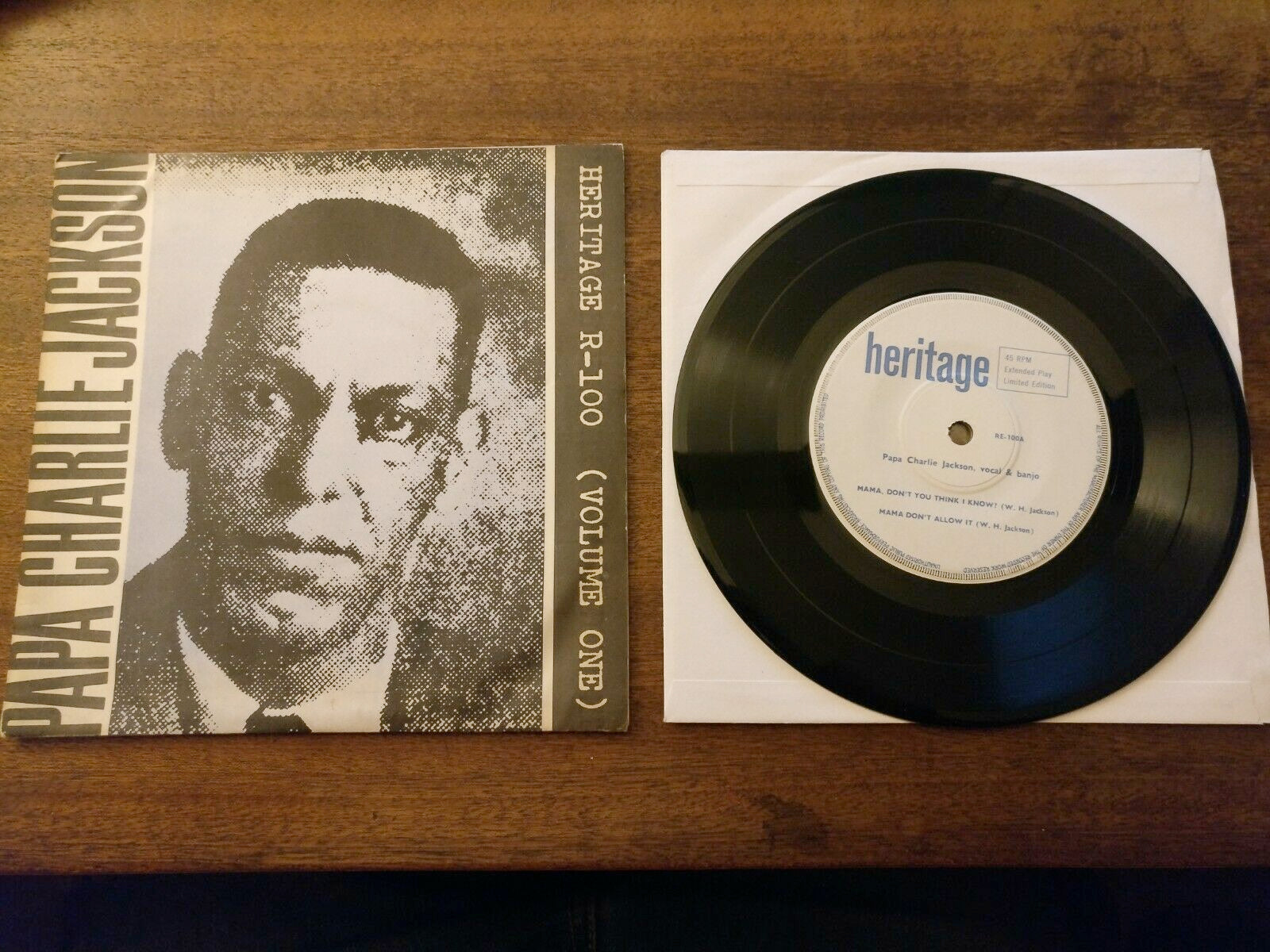 Image of Front Cover of 7" EP - VG/EX - PAPA CHARLIE JACKSON, Heritage Volume One (Heritage; R-100, UK , Limited Edition), Some discolouration to sleeve. Disc is clean - looks unplayed.,  - 2715463C