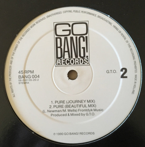 Image of Back Cover of 12" - VG/VG - G.T.O., Pure (Go Bang! Records ; BANG 004, Netherlands 1990, Stickered Plain Sleeve), Hairlines.,  - 3416032C