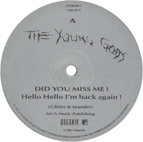 Image of Label Cover of 12" - VG/VG+ - THE YOUNG GODS, Did You Miss Me? Did You Miss Me? (Hello, Hello I'm Back Again!) / The Irrtum Boys (Product Inc.; 12 PROD 7, UK 1987, Picture Sleeve), Signed, - - 4346056S