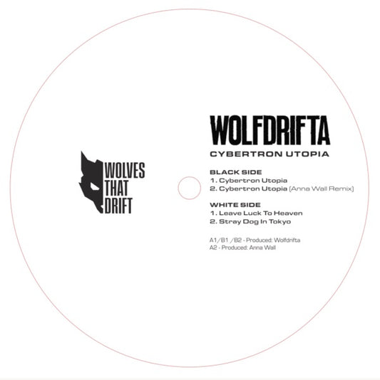 Image of Front Cover of 12" - NEW/NEW - WOLFDRIFTA, Cybertron Utopia (Wolves That Drift; WTD_003, UK 2025), , WOLFDRIFTA makes it a hat trick of releases of his own Wolves That Drift imprint via the  Cybertron Utopia  EP. The EP s influences are transatlantic in nature, fusing core elements of Drexicyan Detroit electro with Sheffield bleep, breakbeat and early techno. The release features three original cuts and a wigged out, brain tickling remix from Fabric resident Anna Wall. The EP kicks off with the tit
