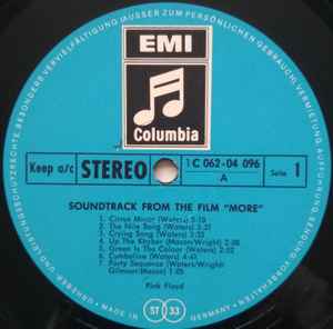 Image of Label Cover of LP - VG/G+ - PINK FLOYD, Soundtrack From The Film "More" (Columbia; 1C 062-04 096, Germany 1969, Blue EMI-Columbia label), Scuffs and one small scratch on track 1, edge and ring wear,  - 2745286S
