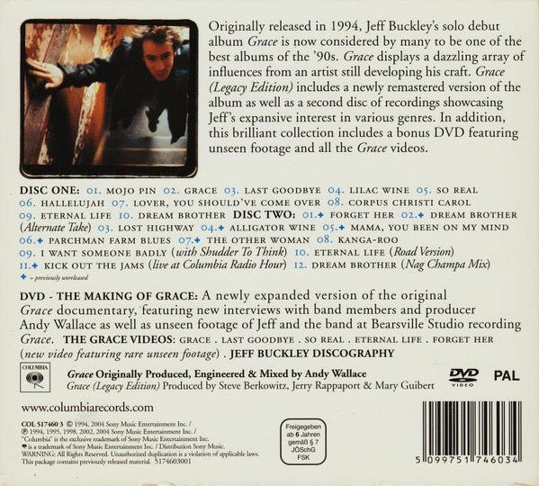 Image of Back Cover of 3xCD - VG+/VG+ - JEFF BUCKLEY, Grace (Columbia ; COL 517460 3, UK & Europe 2004, Triple Digipak), ,  - 2436144E