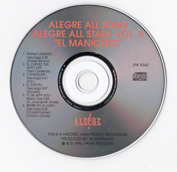 Image of Label Cover of CD - VG+/VG+ - THE ALEGRE ALL STARS, The Alegre All Stars Vol. 2 - El Manicero (Alegre Records; LPA 8340,  1996 Reissue, Jewel Case), ,  - 2815084C
