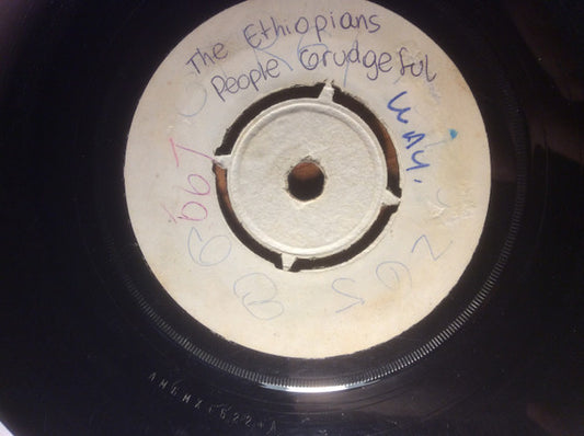 Image of Front Cover of 2815135C: 7" - THE ETHIOPIANS / THE PIONEERS, People Grudgeful / Pan Ya Machete (Amalgamated Records; , UK 1968, White Label Promo, 4-Prong Centre) Lots of light marks, plays great, pretty much like a VG. Very enjoyable. No centre piece.  /G+