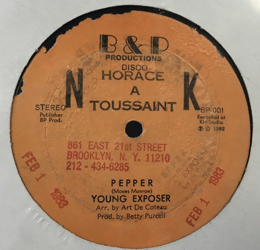 Image of Front Cover of 2815290C: 12" - YOUNG EXPOSER, Pepper / Basement Jam (B&P Productions; BP-001,  1982)   /VG+