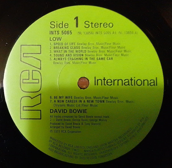 Image of Label Cover of LP - VG/VG - DAVID BOWIE, Low (RCA International Green Labels; INTS 5065, UK 1981 Reissue), Strong VG Throughout,  - 3816100C