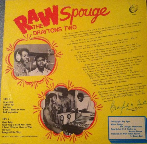 Image of Back Cover of LP - VG+/EX - THE DRAYTONS TWO, Raw Spouge (WIRL ; W 038, Barbados 1973), ,  - 2446245S