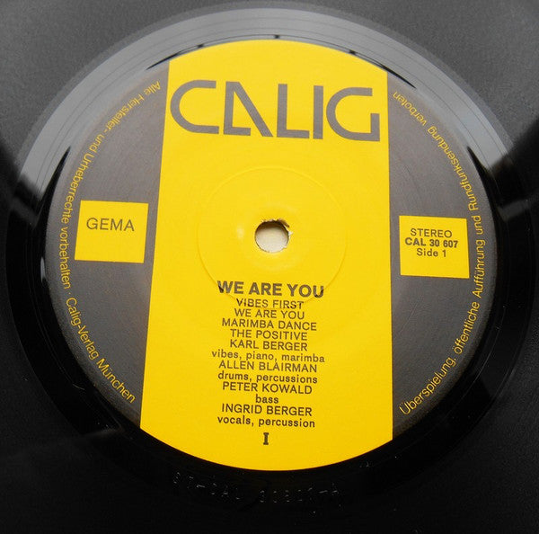 Image of Label Cover of LP - VG/VG+ - KARL BERGER, We Are You (Calig; CAL 30607, Germany 1972), ,  - 2925004E
